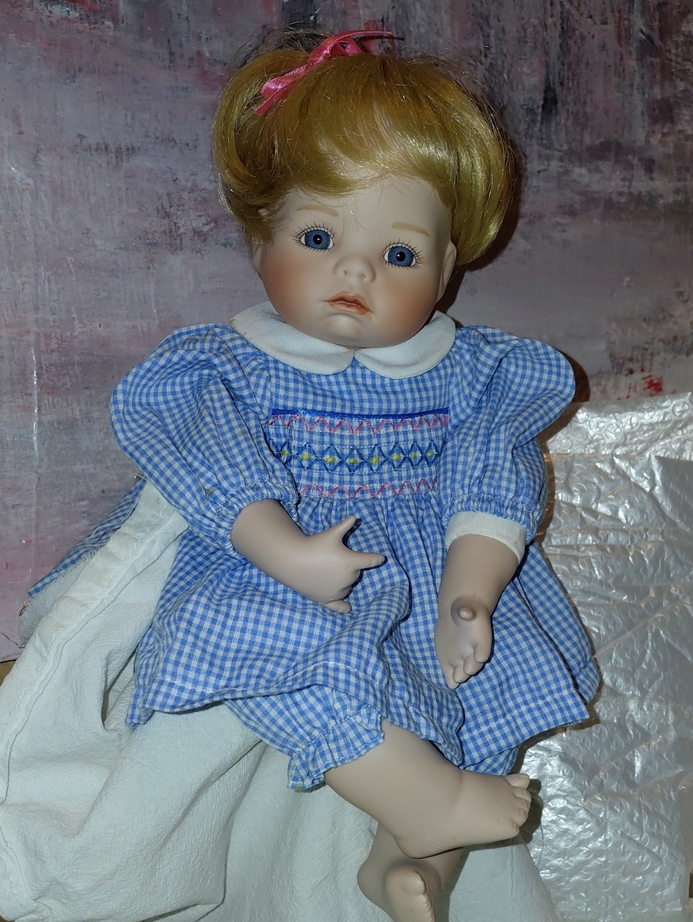 Blue Gingham Baby Doll with Blonde Hair - Kids Toys